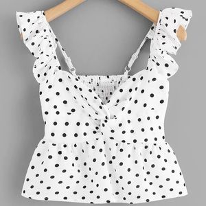 White polka dot ruffle crop tank